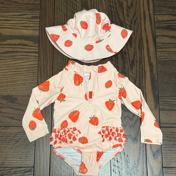 Carter's Other - Carter's Pink Strawberry Print Swimsuit, Hat Included